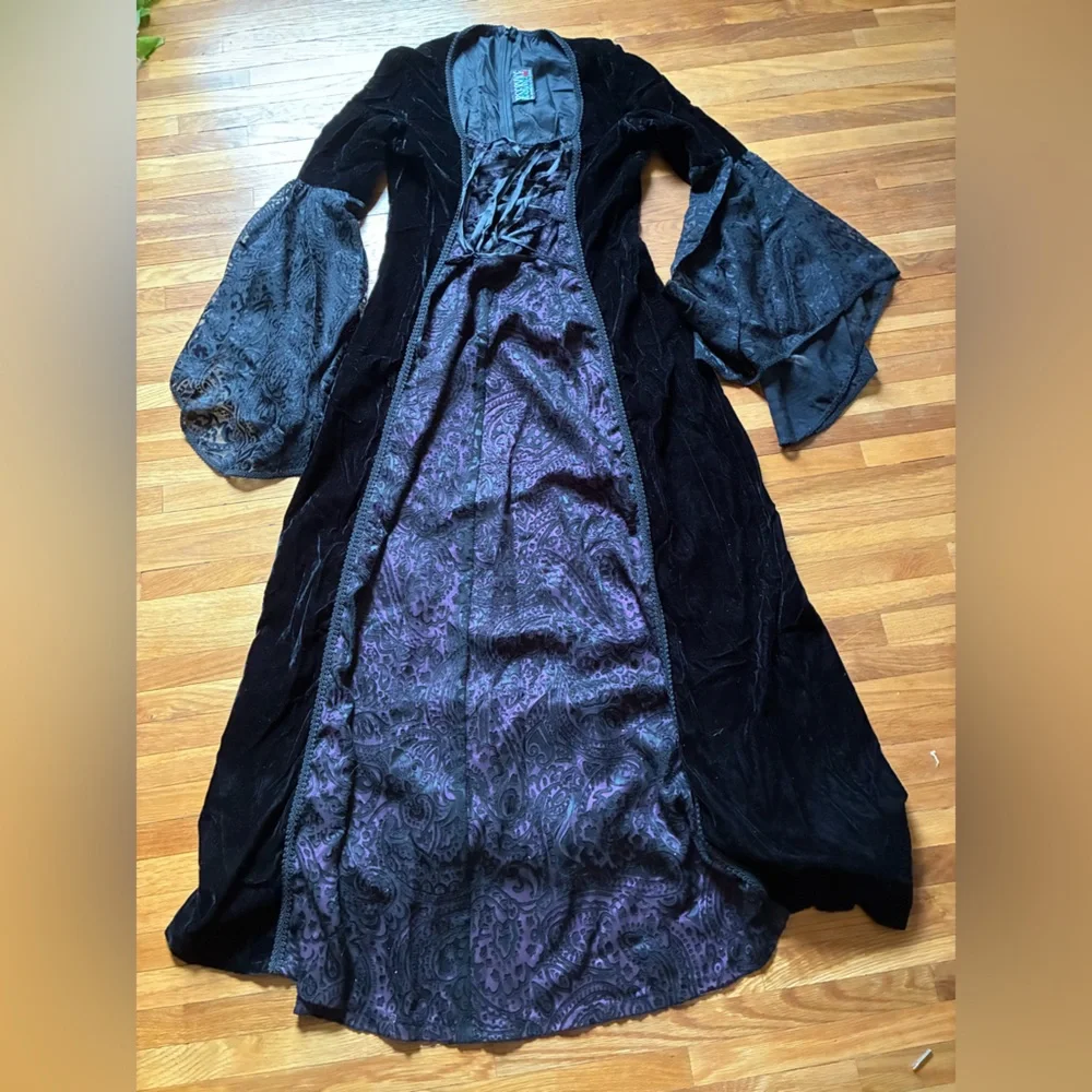90s Lip Service Black and Purple Long Sleeve Romantic whimsygoth gown - Picture 1 of 10
